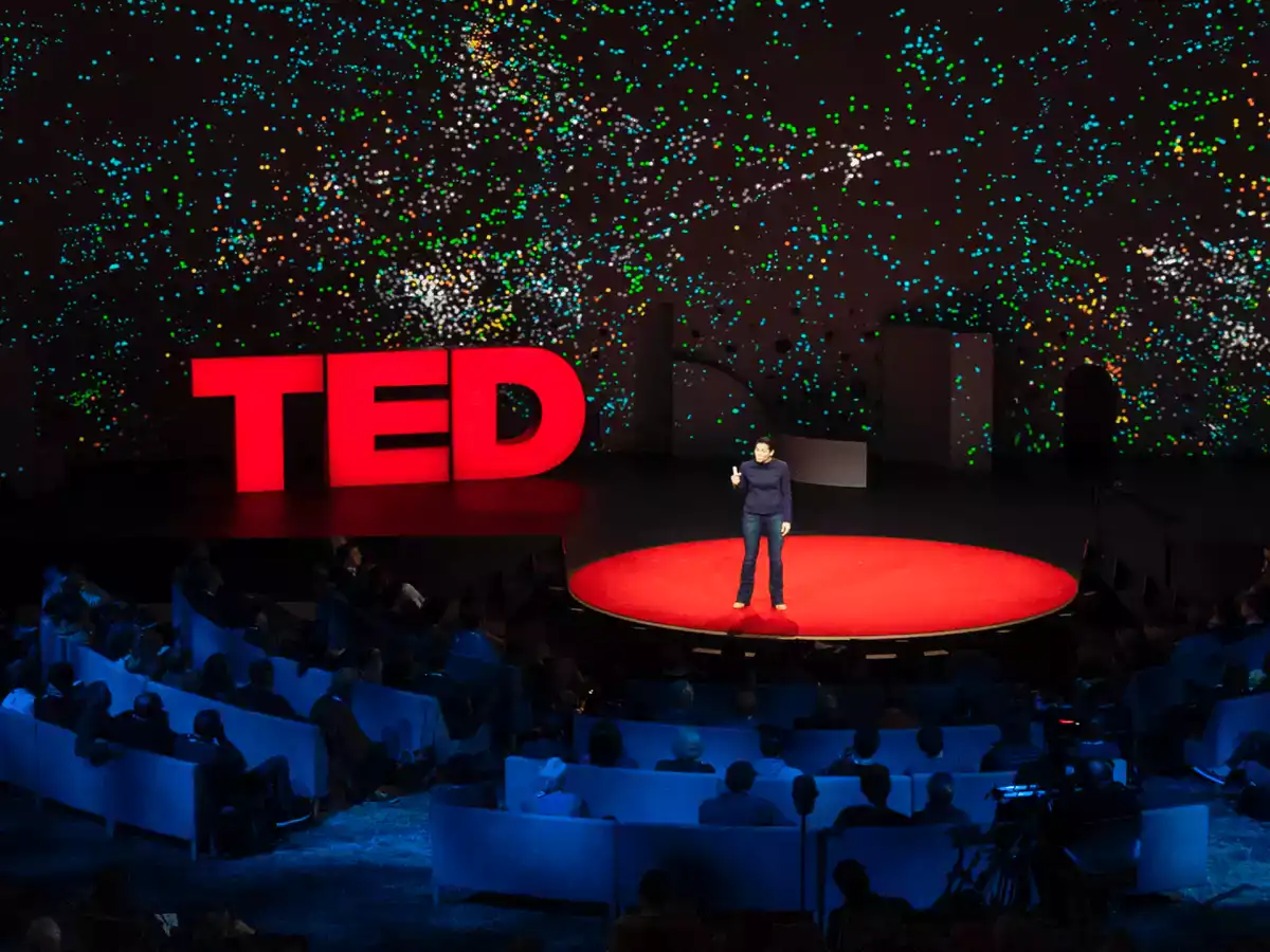 person giving a presentation on a TED Talk stage